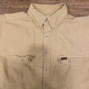 Carhartt Chambray Khaki Workwear Long Sleeve Twin Pocket Button Up Shirt Men's L